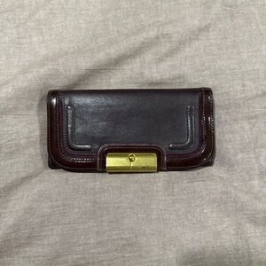 Coach Dark Brown Leather Wallet with Gold Clasp